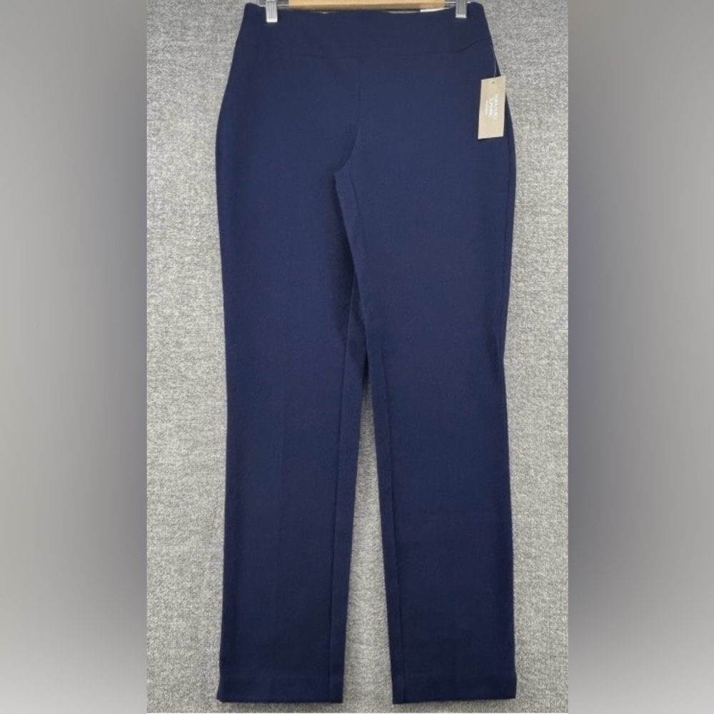 Chico’s Size 2 Fabulously Slimming Navy Blue Cotton Office Pants Waist 36 in.